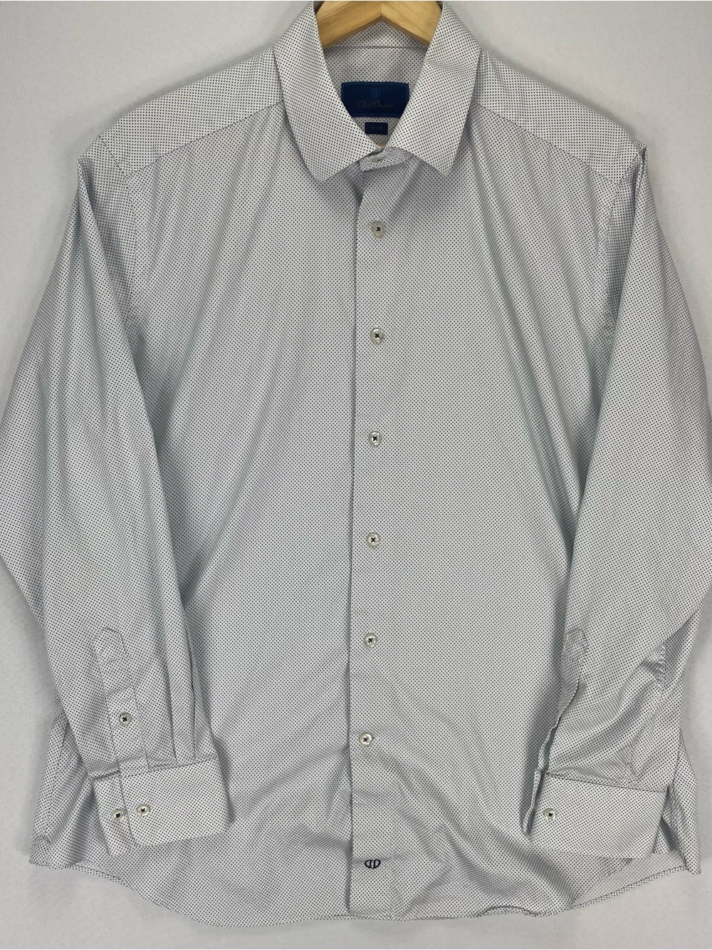David Donahue Trim Fit Dress Shirt Men’s 17.5 34/35 White Micro Dot Long Sleeve